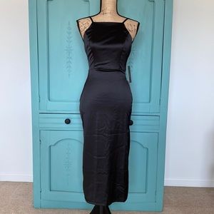 Lulu’s Black Formal Cocktail Dress. Side Slits. Square Neck with Straps. XS